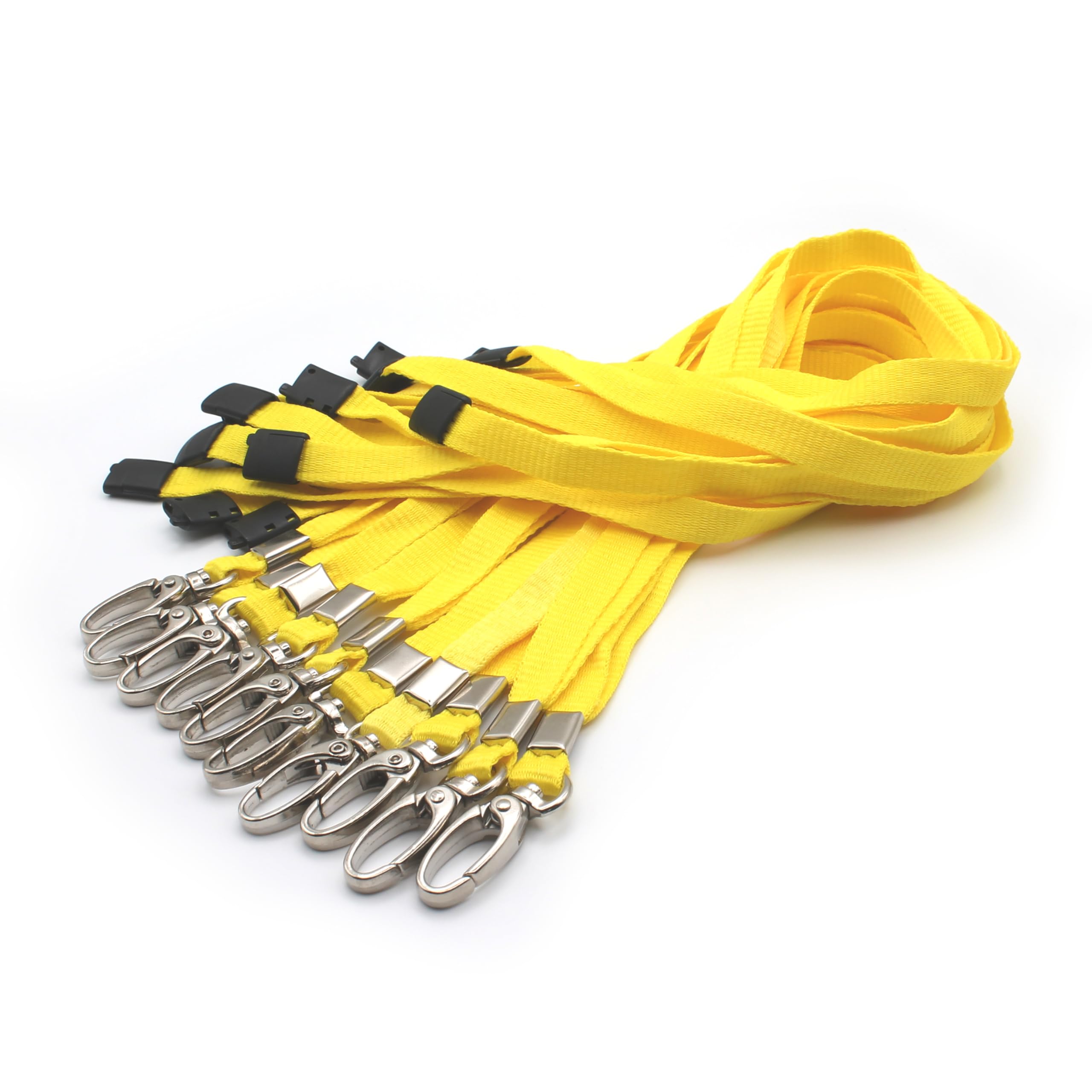 EasyBadge Yellow Lanyards for ID Badges with Safety Breakaways and Metal Clips - Pack of 10