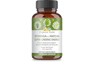 Organic Veda Matcha Moringa Capsules Super Greens Energy Supplements - Athletic Greens Blend with Matcha Green Tea Powder, Green Tea Extract, Ashwagandha, Green Superfood Antioxidants – 120 Capsules
