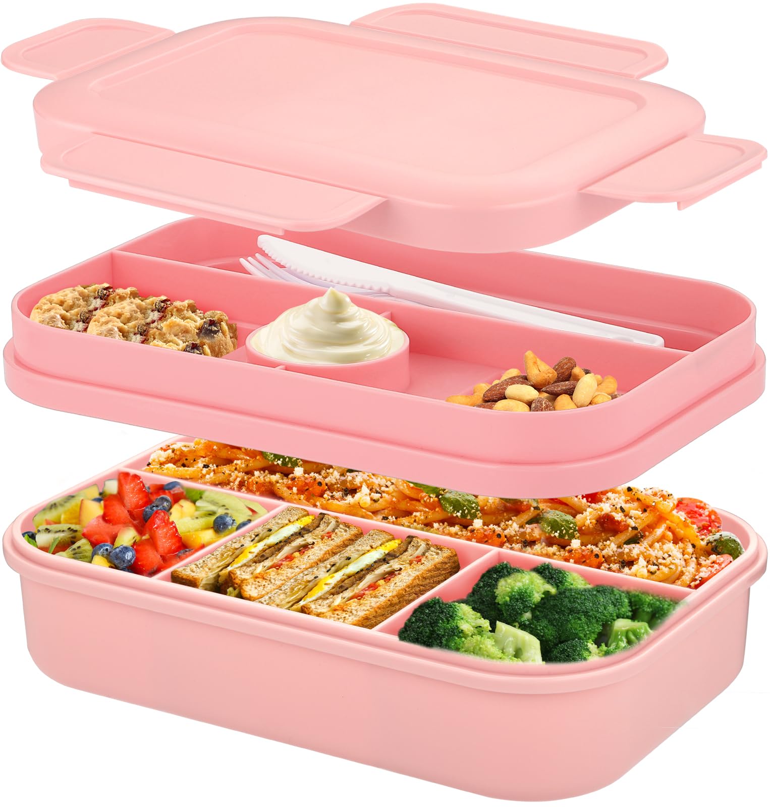 Bento Box Lunch Boxes,2000ml Bento Lunch Box for Adults Kids,Stackable Japanese Lunchbox with 8 Compartments,Leak Proof Meal Prep Container Box with Cutlery Set,Microwave Dishwasher Safe (Pink)