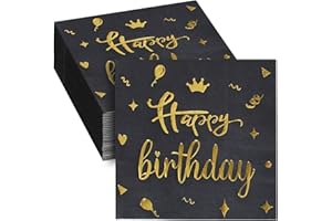 Happy Birthday Cocktail Napkins - 40 Counts 2ply Disposable Gold Foil Paper Napkins Perfect for Happy Birthday Party, Birthda