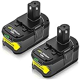 Reoben 6.0Ah Replacement for Ryobi 18V Battery Compatible with Ryobi 18V Lithium Battery P102 P103 P104 P105 P107 P108 P109 P190 P122 for 18 Volt Cordless Power Tools 2 Packs (Green-6.0Ah)