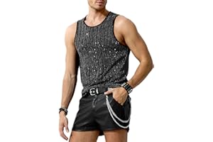Arjen Kroos Men's Sequin Sleeveless Tank Top Sparkly Rave Metallic T-Shirt