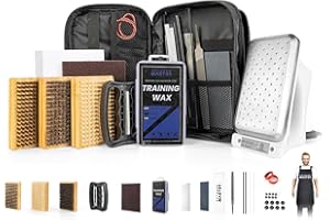OutdoorMaster Ski Snowboard Tuning and Waxing Kit with Waxing Iron,Universal Wax,Edge Tuner,Brush,Wax Scraper,Ptex,Fixer Screw,Rubber Band