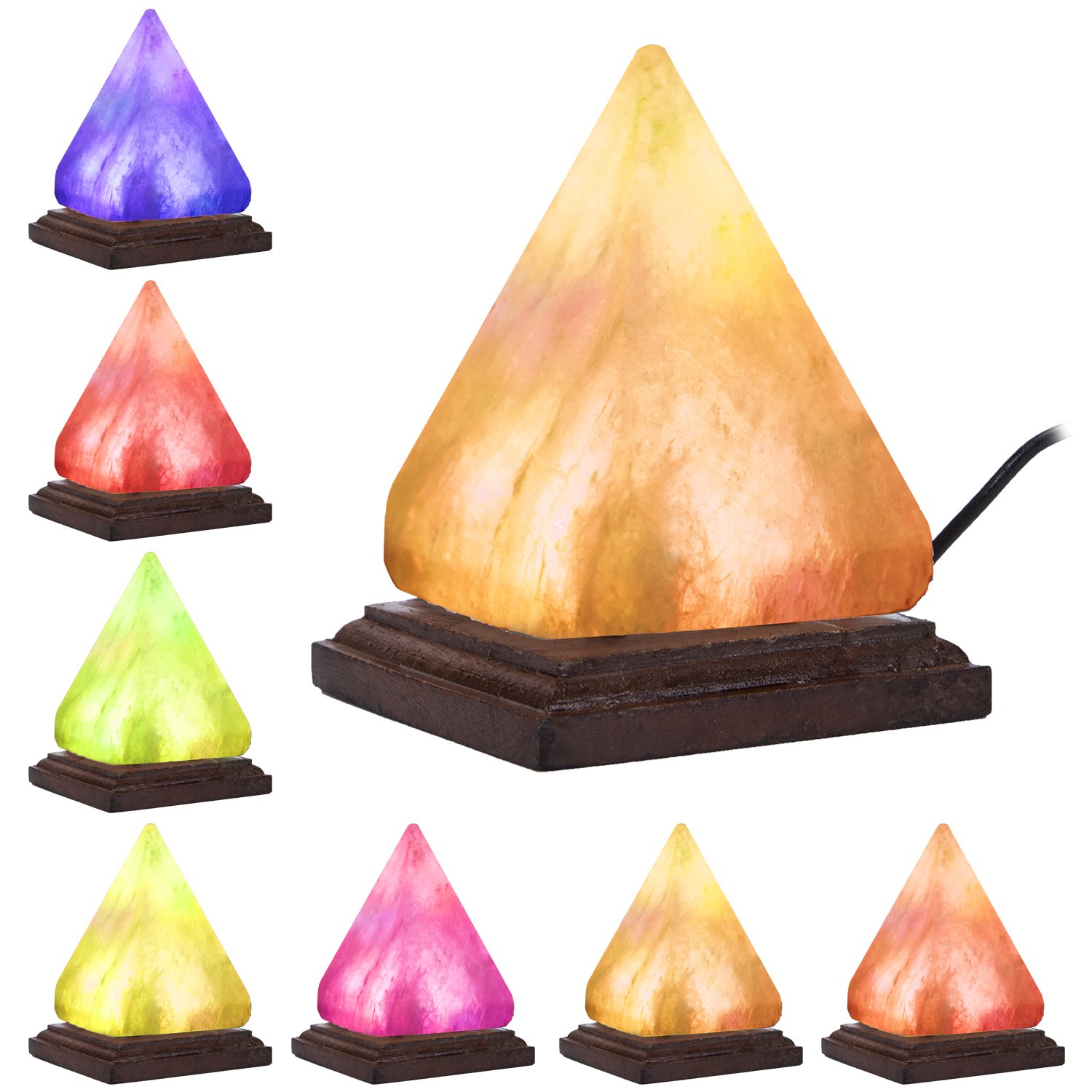 Hymilian Sea Salt Lamp Himalayan Pink Pyramid Hand Carved Glow Rock