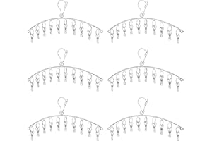 SEROPY Clothes Hanger with 10 Clips Laundry Drying Rack 6 Pack, Clothes Drying Rack Stainless Steel Sock Hangers Windproof Clip and Drip Hanger for Drying Socks, Bras, Towel, Underwear, Baby Clothes