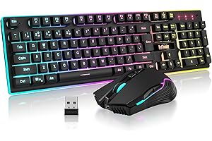 RedThunder K10 Wireless Gaming Keyboard and Mouse Combo, LED Backlit Rechargeable 3800mAh Battery, Anti-ghosting Keyboard + 7