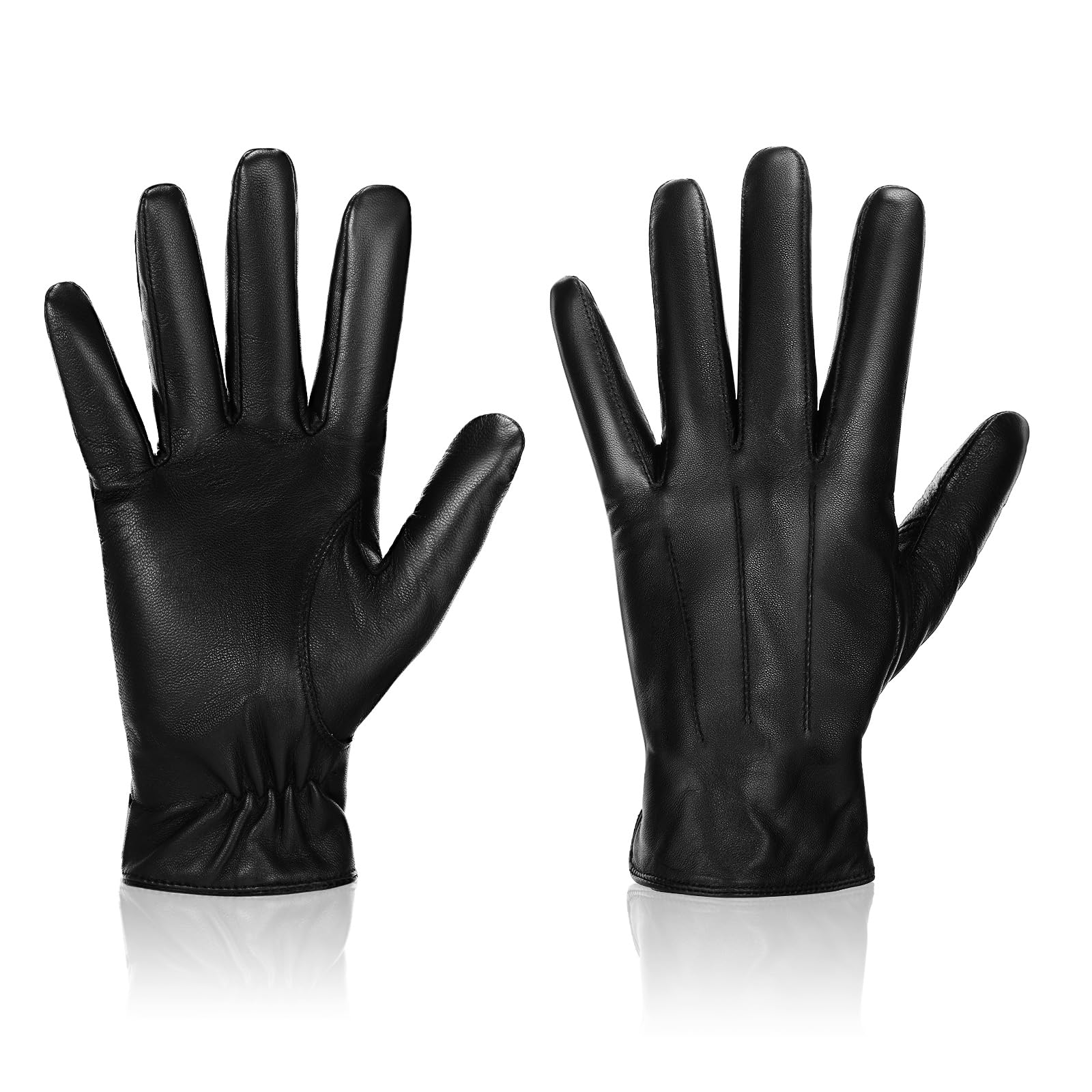 Photo 1 of DEVPSISR Leather Gloves for Men,Winter Touchscreen Texting Anti Slip Gloves for Driving Riding Motorcycle Black Genuine Sheepskin Work Gloves With Grip(L)