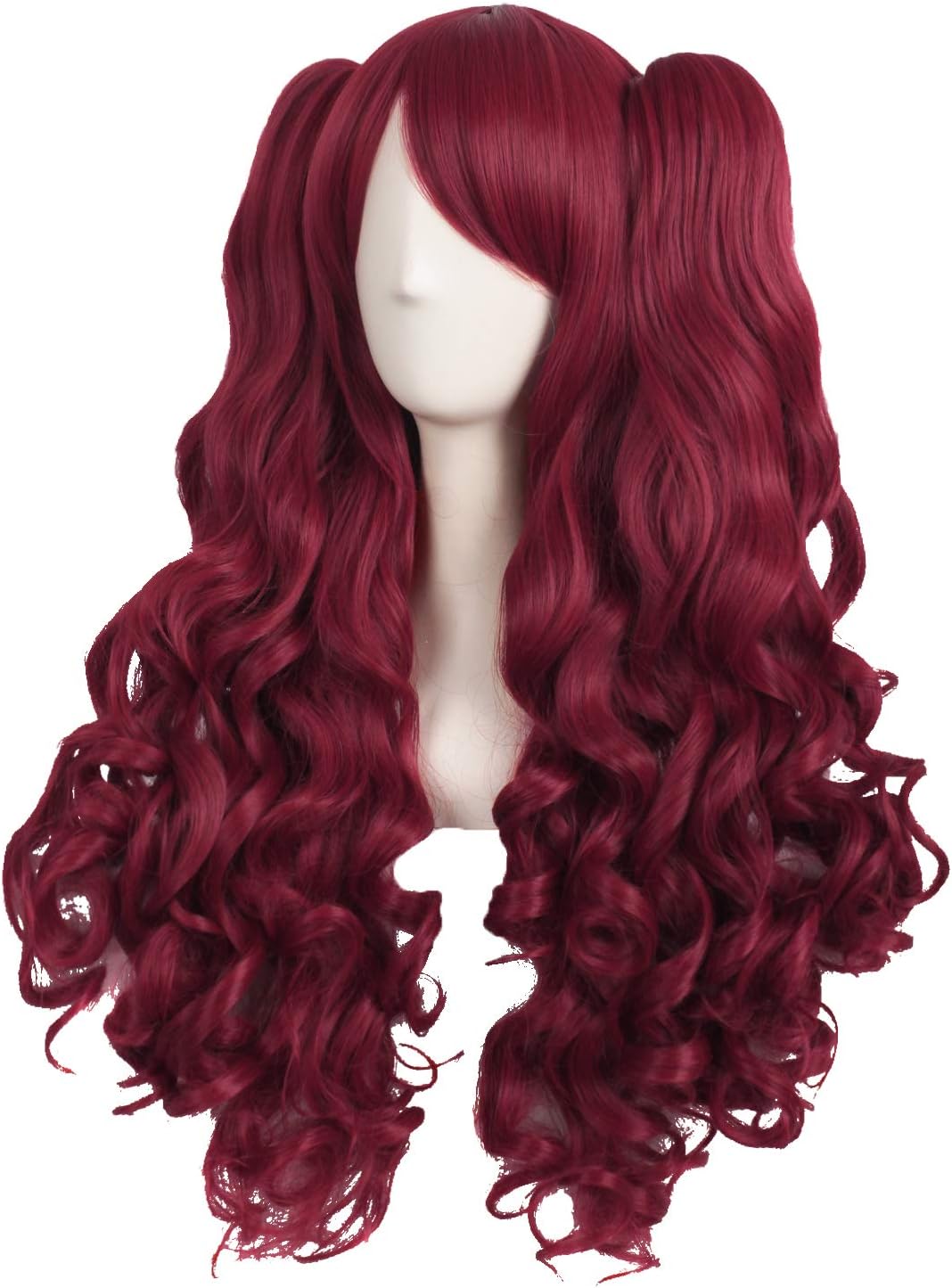 MapofBeauty 28 Inch/70cm Lolita Long Curly 2 Ponytails Clip on Cosplay Wig (Red), 28 inch (Pack of 1) - Image 4