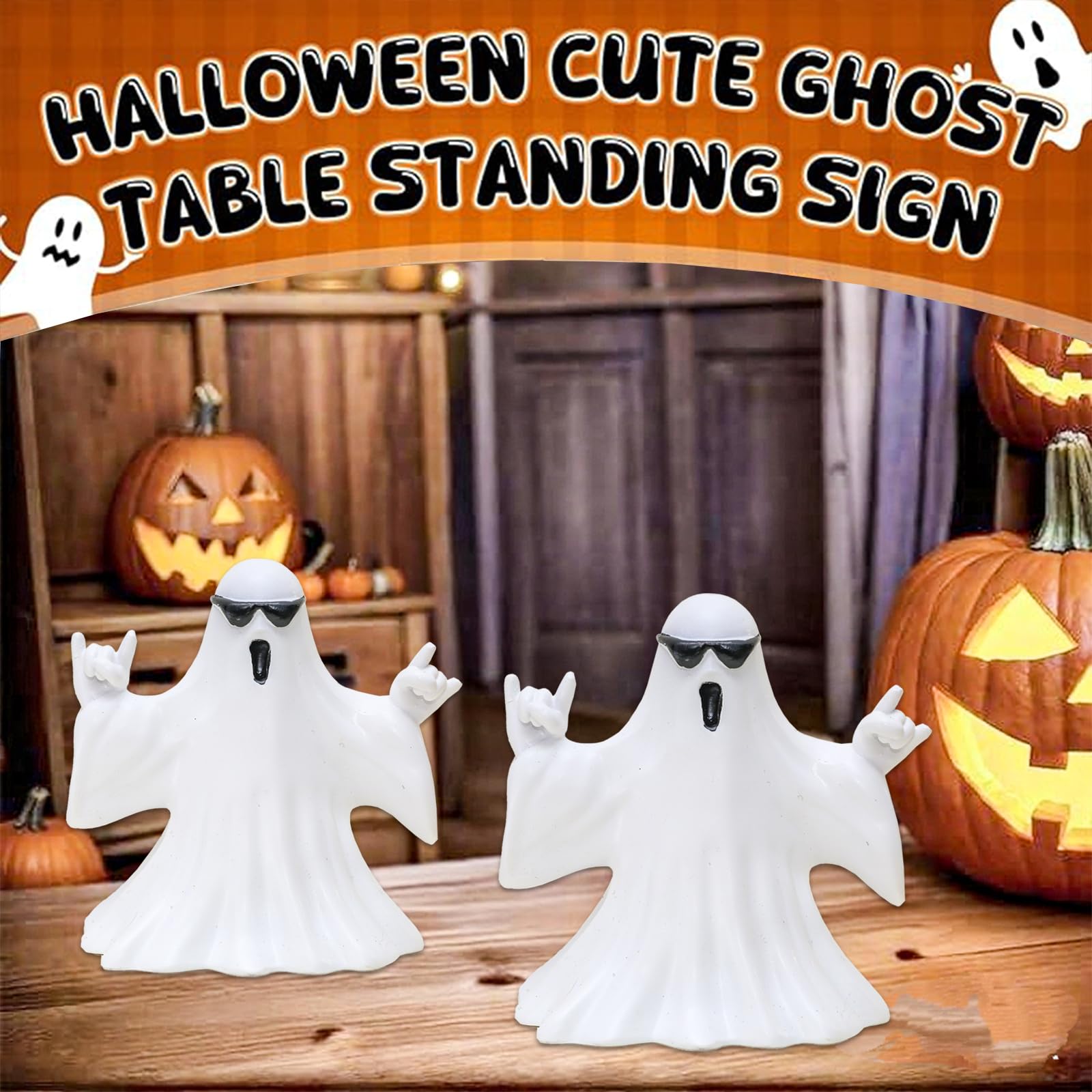 Halloween Ghost Figurine - Spooky Resin Ghost Statue, Cute Finger Spooky Decor for Halloween Decorations, Porch and Indoor Spooky Home Decor, Ghost with Glasses
