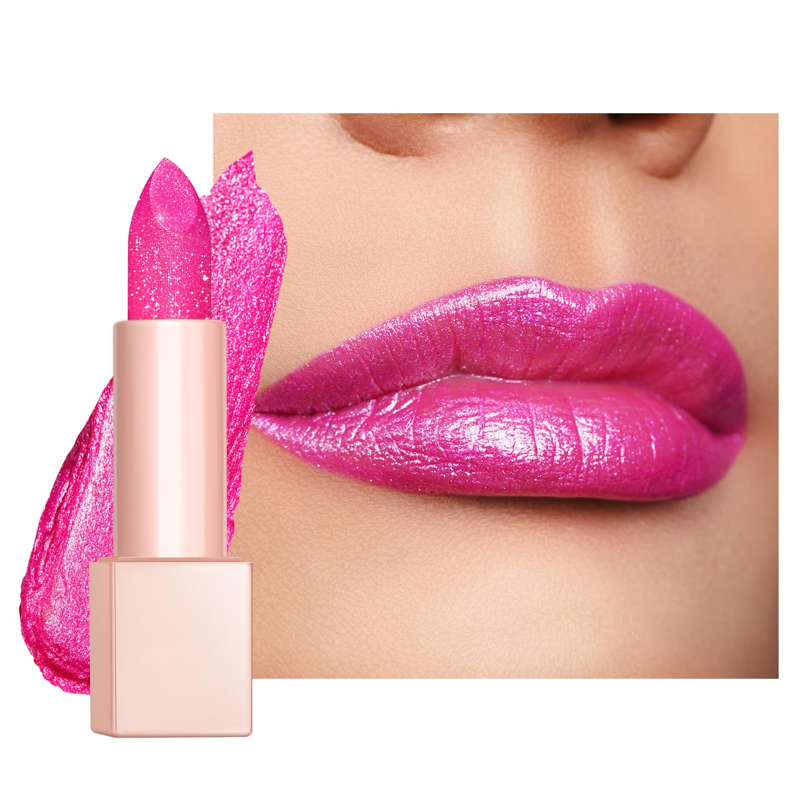 Oulac Bright Pink Glitter Lipstick - Moisture Tinted Lip Balm, Metallic Sparkly Finish, Dusky Rose Shiny lipstick, Creamy Brilliant Lip Color, Infused with Shea Butter, Vegan D02 Sparkle Sensation — image 1