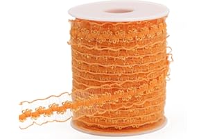 JESEP YONG 25 Yards Orange Elastic Ruffle Ribbon for Sewing 3/4 inch Stretch Organza Lace Trim Crochet Elastic Band Clothing and Garment for DIY Headband-Clothes-Embellishment-Hat