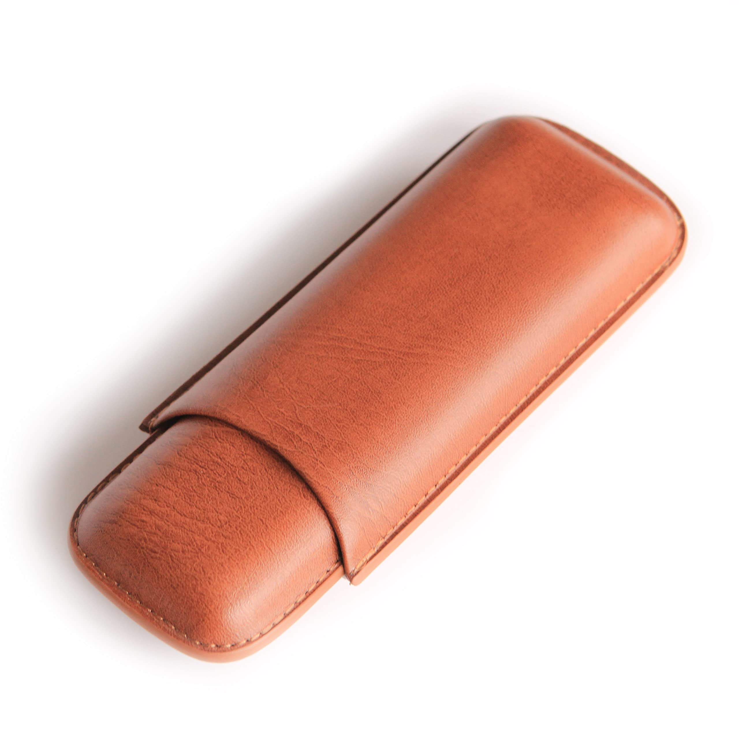 CASE ELEGANCE Two Cigar Travel Vegan Leather Case in Chestnut Brown (Chestnut Brown)
