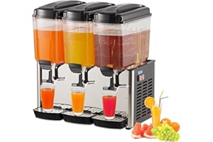 Aprafie Commercial Beverage Dispenser 14.4 Gal Drink Dispenser,Food Grade Material Stainless Steel Commercial Slushy Machine With Thermostat Controller for Cold Drink Restaurant Hotel Party(3 Tanks)