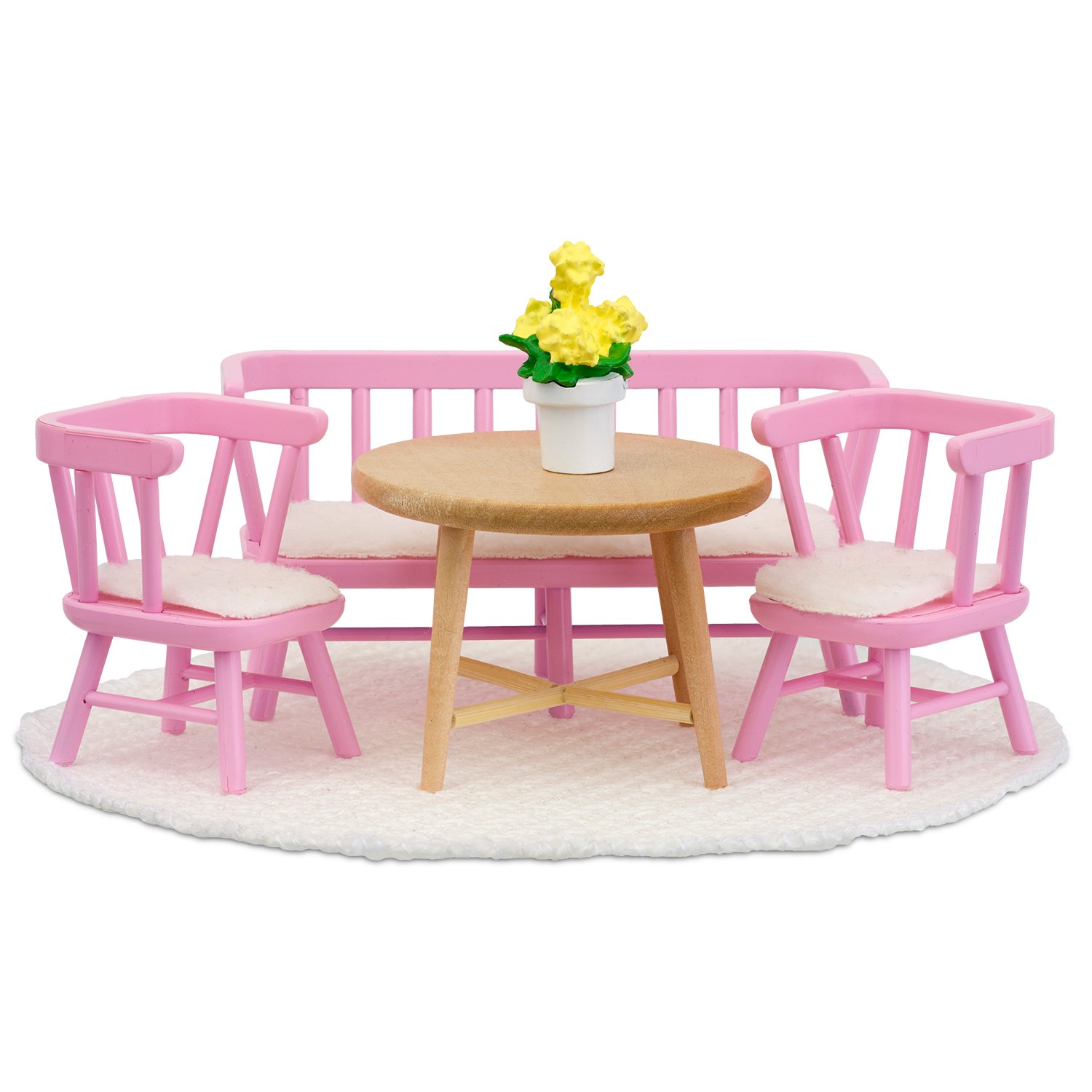 Lundby Dolls House Furniture Kitchen Breakfast Table + Chair — Dining Set — Doll House Accessories — 6 pieces — for 11cm Mini Dolls — Age 4+, Scale 1:18