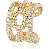 MTMY Gold Ear Cuff Earring for Women 14K Gold Plated Cubic Zirconia Non-Pierced Clip on Cartilage Chunky Ear Cuffs Hypoallergenic Jewelry