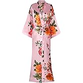 sunshinemall Women's Long Robes Floral Satin Kimono Robe Silky Bathrobe for Bride and Bridesmaid Blossoms Kimonos