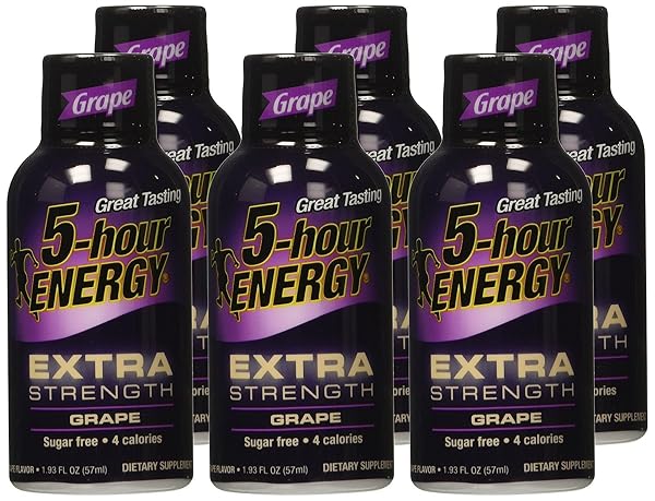 5 HOUR ENERGY DRINK SHOT, EXTRA STRENGTH GRAPE, 1.93 FL OZ (PACK OF 6)