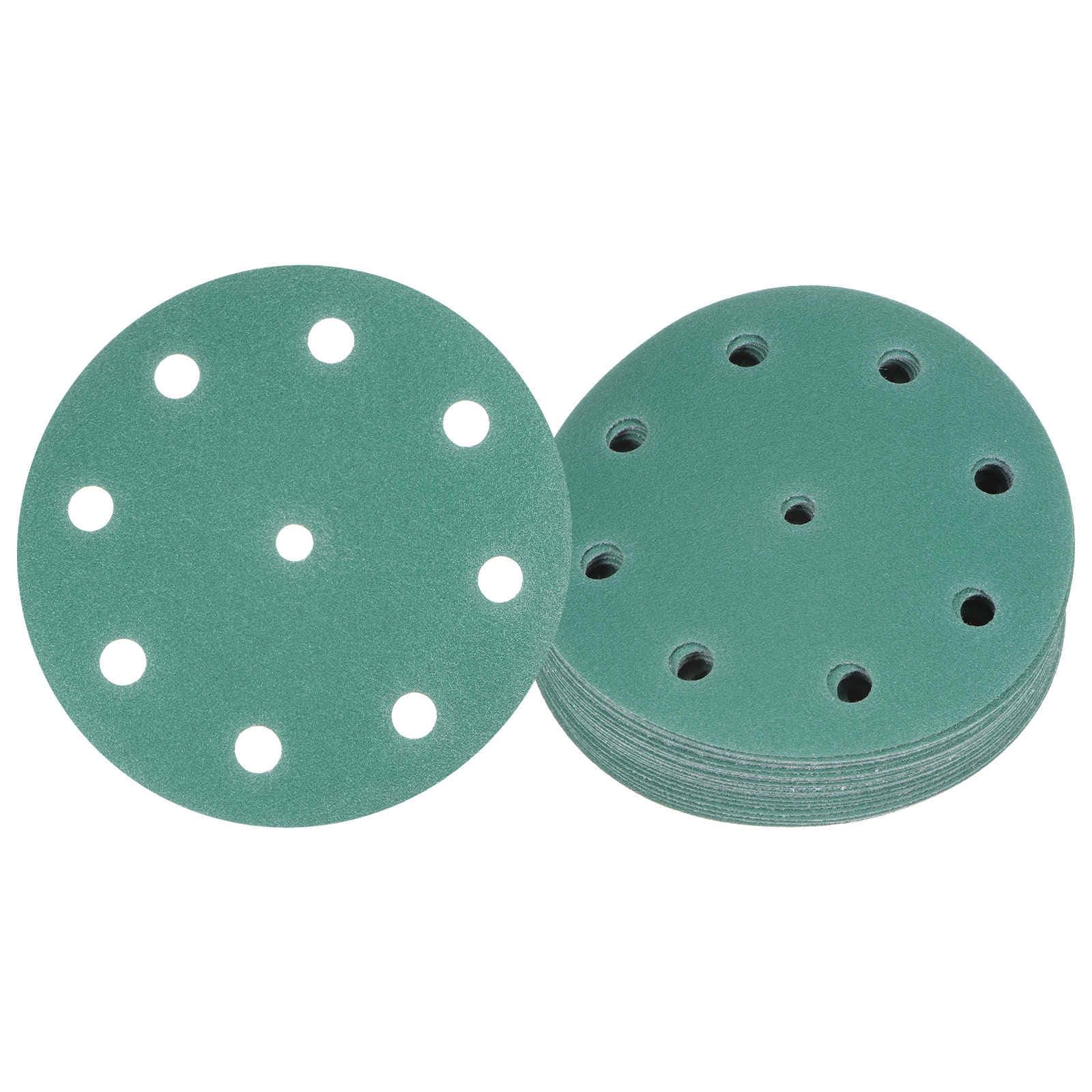 Kozelo 25pcs Green Film Sanding Discs - [5 Inch 150 Grits 9 Hole ] Round Aluminum Oxide Hook & Loop Wet Dry Sander Pads for Wood Metal Polishing Use| Zirconium Corundum Sandpaper