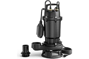 Aquastrong 1 HP Sewage Grinder Pump, 115V 4200 GPH Sewage Pump 2 inch Discharge, Cast Iron Sump Pump Submersible with Auto Float Switch for Basement Sump Basin and Sewage Well
