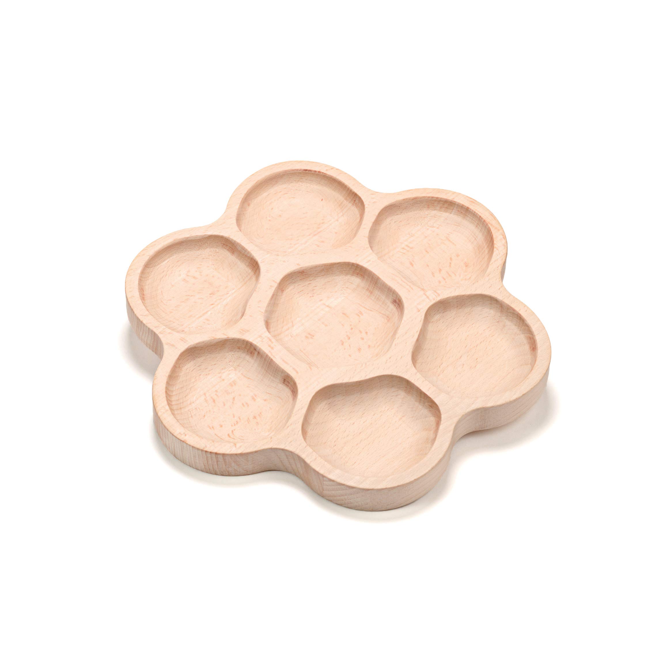 Yellow Door Natural Flower Tray | loose parts play for kids 2 3 4 5 | Seven Section Wooden tray for maths, collecting, counting and sorting | Early Educational Toys for investigative play | Montessori