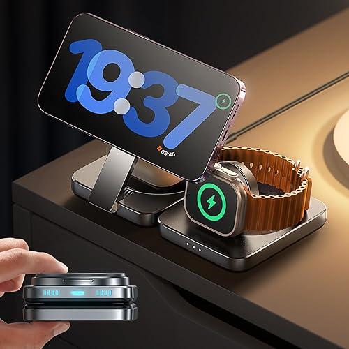 LISEN 15W for iPhone 17 Pro Max Apple Qi2 Wireless Charging Station 3 in 1 Magsafe Charger Stand Wireless Charger Magnetic Mag Safe Charging Dock Pad for iPhone 16 15 Pro 14 13 12 iWatch 10 Airpods