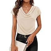 ZESICA Women's Summer Short Sleeve Business Casual Tops 2026 Cowl Neck Knit Shirts Spring Work Dressy Blouses