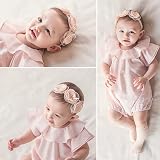 VEGCOO 4 Pcs Baby Girl Headbands Grosgrain Ribbon Faux Leather Stars Pink view 5