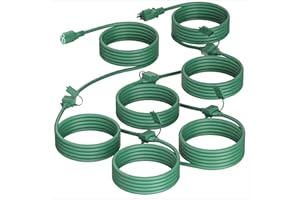 PlugSaf 50 FT Green Outdoor Extension Cord with Multiple Outlets, 16/3 Gauge Outdoor Green Extension Cord Evenly Spaced 6 Outlets Plugs Waterproof, 13AMP 1625W 125V 16AWG SJTW, ETL Listed