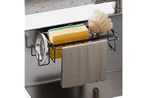 TAILI Sponge Holder with Strong Suction Cup, 4-in-1 Rustproof Sink Organizer - Sink Caddy Holds Sponges, Brushes, Stoppers & 