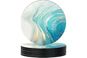 Nipichsha Coasters for Drinks, Set of 6 Cute Absorbent Rubber Drink Coasters for Cup with Non Slip Backing, Kitchen Home Decor Housewarming Gift, Round 4 in, Teal Marble