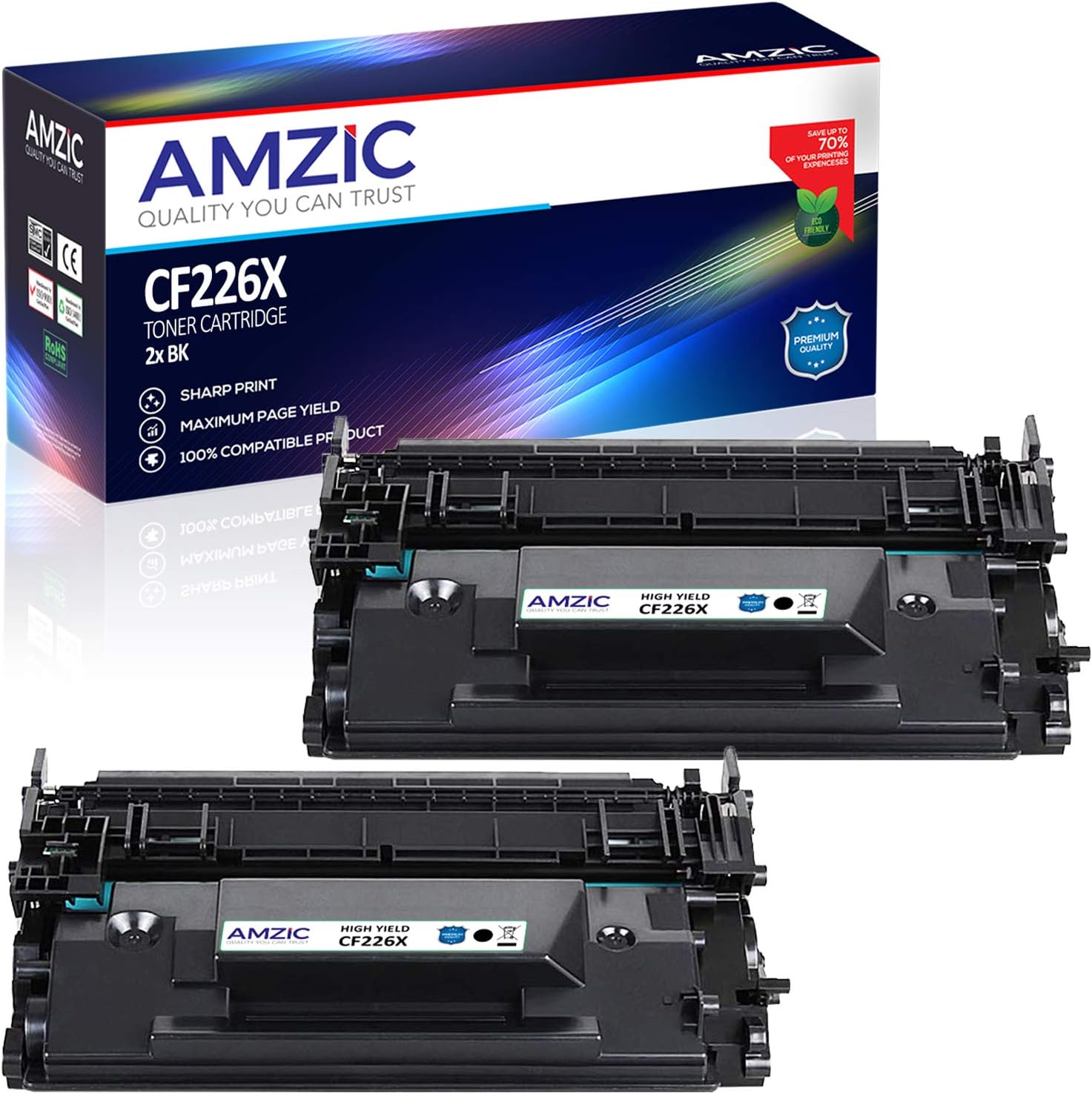 AMZIC Compatible Toner Cartridge Replacement for HP 26X 26A CF226X CF226A High Yield for use with HP Laserjet Pro MFP M426dw M426fdw M426fdn M402dn M402n M402d M402dw (2 Black)