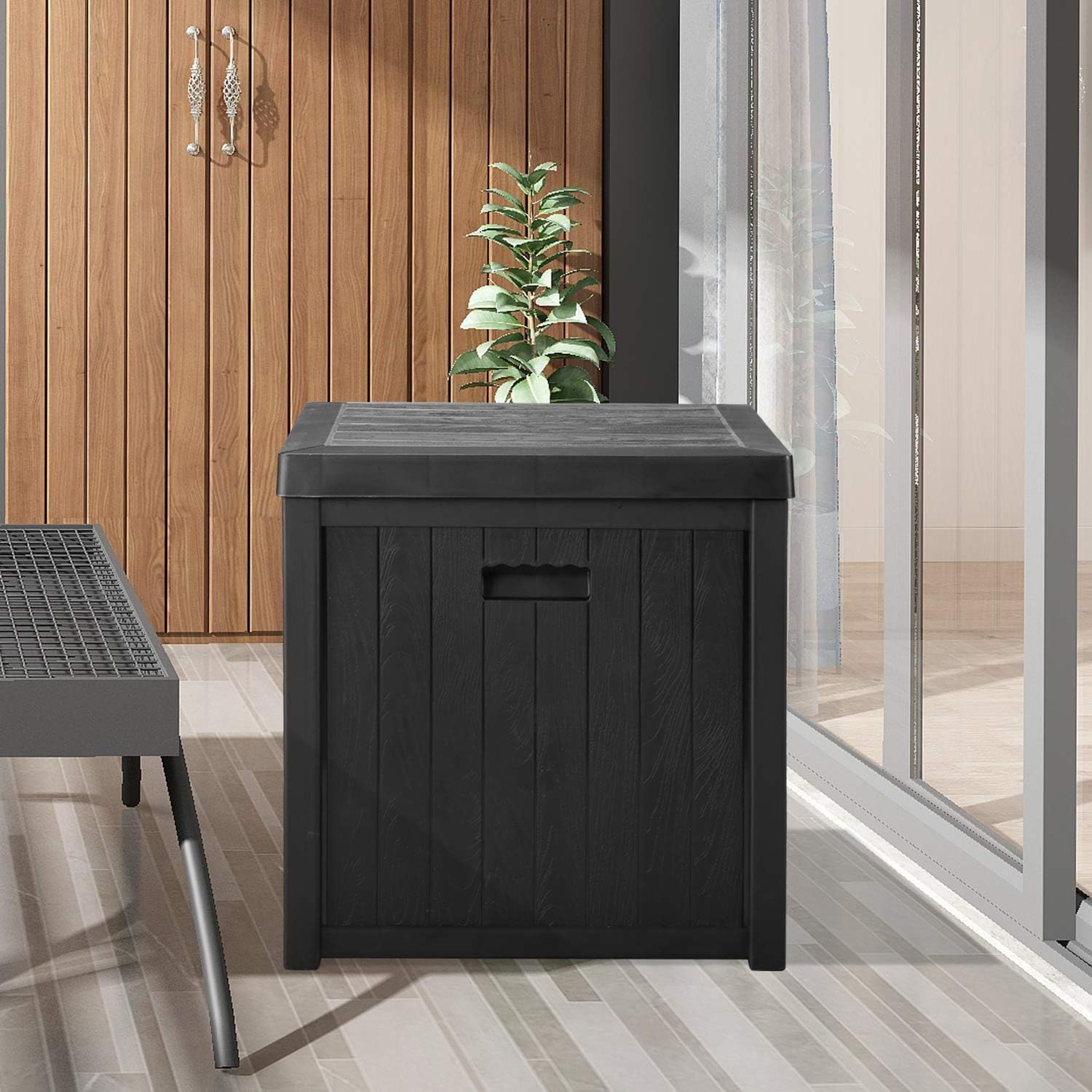 52 Gallon Small Deck Storage Box -Waterproof Outdoor Toy Storage Box – Perfect to Store Garden Tools and Pool Toys(Black): Home Improvement