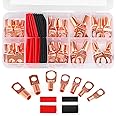Copper Wire Lugs,Terminal Connectors,Used on AWG12 10 8 6 4 2 Cable,Heat Shrink Set,Bare Copper Eyelets,Ring Terminals Connectors,30Pcs Battery Cable Lugs Ends and 30Pcs Heat Shrink Tubing (60PCS)