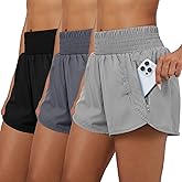 Coume 3 Pack Women's 2 in 1 Running Shorts with Zipper Pockets 2.5" High Waisted Quick Dry Athletic Workout Gym Summer Shorts