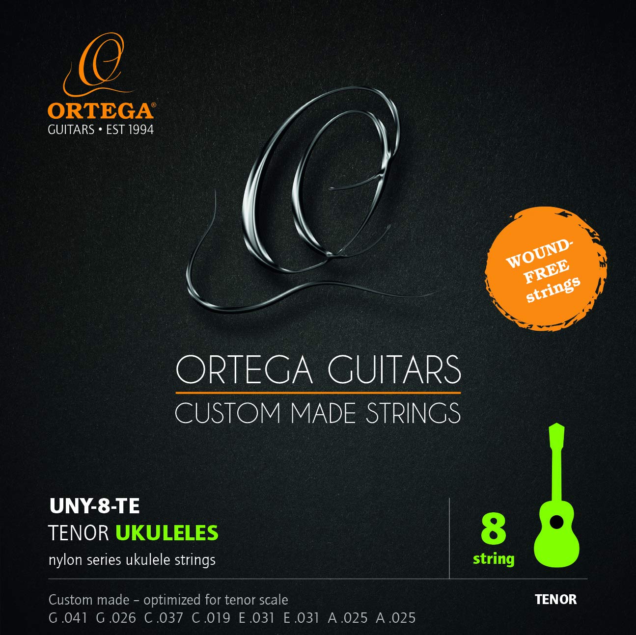 Ortega Guitars Tenor Ukulele Strings – Set for 8-String Tenor Ukulele – Custom Made Strings Series – Nylon (UNY-8-TE)