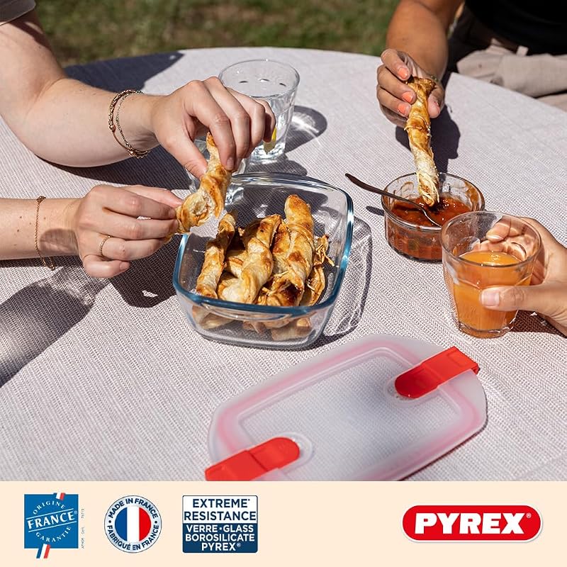 Cook & Heat - Lot de 3 Boites Carrées Identiques - 1L - Verre Borosilicate - LunchBox - Couvercle Hérmétique spécial Micro-Onde - Made in France