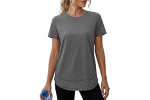 Fisoew Women's Fitness Crew Neck T-Shirt Short Sleeve Workout Tops Lightweight Sports Shirt