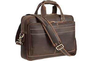 Polare Full Grain Leather 16.5'' Laptop Bag Briefcase for Men Business Messenger Work Bag Fits 15.6'' Laptop
