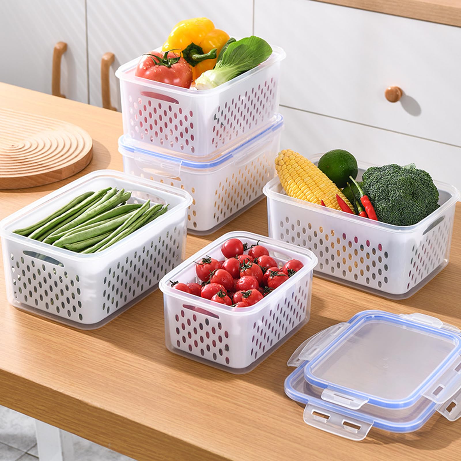 Photo 1 of 1 Fruit Berry Storage Containers for Fridge Food Storage Container Set with Removable Strainer Lid Berries Container for Fridge BPA-Free Plastic Crisper for Long-Term Freshness