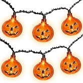SUNSGNE 8.5Ft Halloween Lights, Pumpkin LED String Lights with 10 PCS Jack O Lantern Pumpkin Lights Plug in Watreproof for Outdoor Indoor Home Fireplace Halloween Decorations