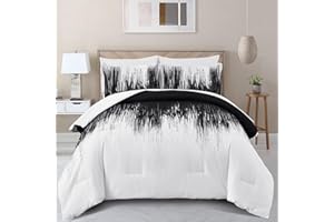 Dinjoy Ombre Black Comforter Set Queen Size Gradient Black White Boho Bedding Set for Teen Men Women 7 Pieces Bed in A Bag Bohemian Bed Set with Comforter, Sheets, Pillowcases & Shams