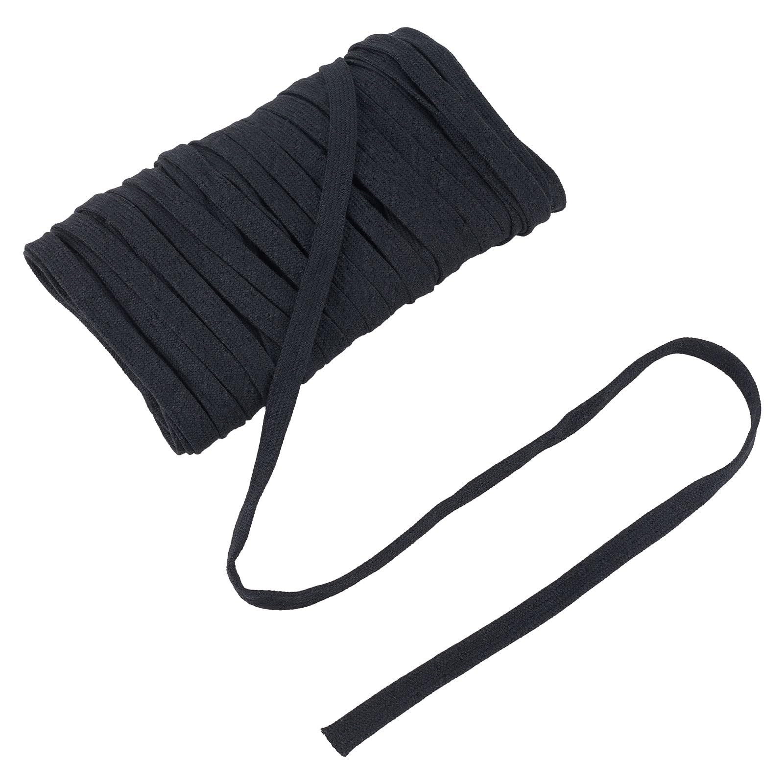 NICENEEDED 25 Yards Flat Replacement Cotton Cords, Black Drawstring Cord Rope Replacement, 1.2CM Wide Soft Cotton Draw Cord Hoodie Sweatpants Drawcord Replacement