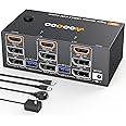 8K@60Hz HDMI Displayport KVM Switch 3 Monitors 2 Computers 4K@144Hz Triple Monitor KVM Switches with USB 3.0 Port,Wired Remote,Power Adapter and USB3.0 Cables Included(2 PC 3 Monitor 8K DP HDMI KVM)