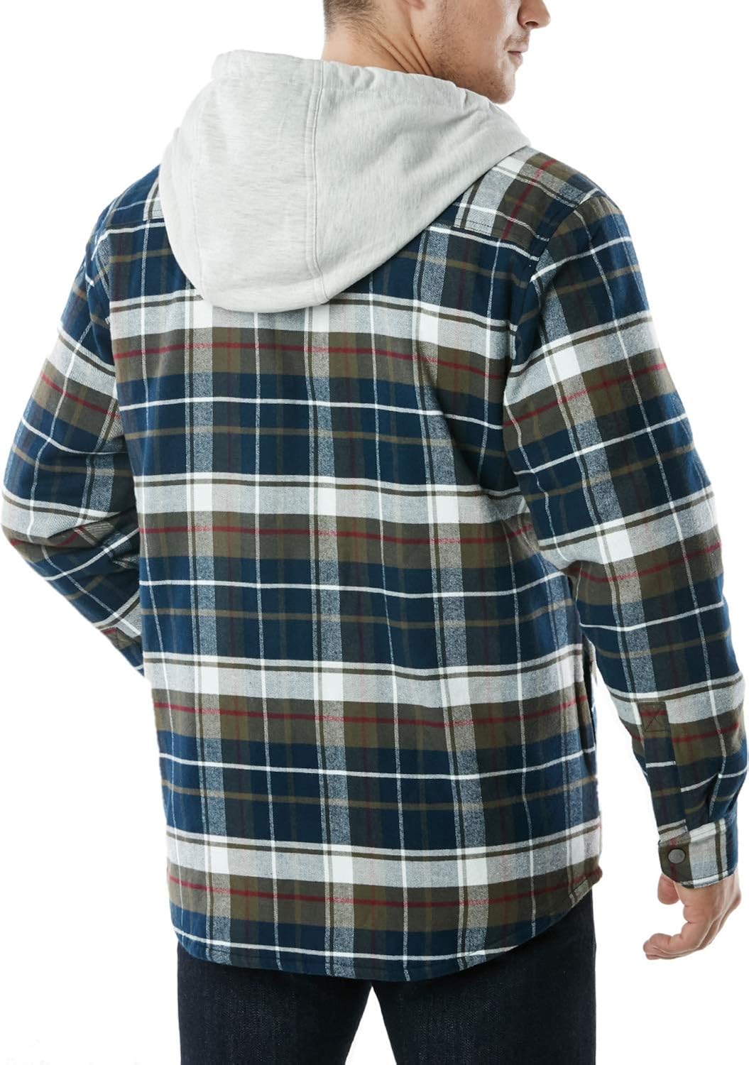 CQR Men’s Hooded Quilted Lined Flannel Shirt Jacket, Long Sleeve Plaid Button Up Jackets: Clothing