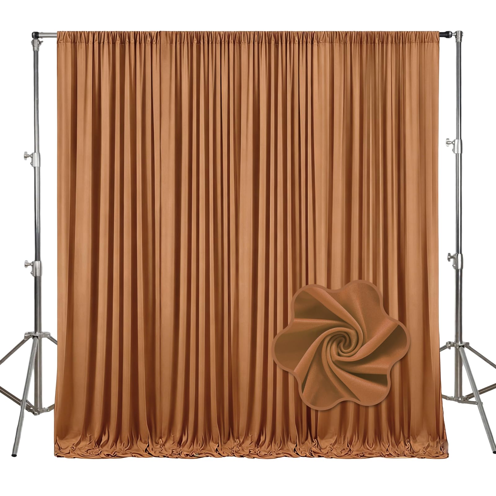 Photo 1 of 10ft x 10ft Brown Backdrop Curtains for Parties, Polyester Fabric Backdrop Drapes with Rod Pockets for Weddings, Birthday, Halloween, Photography, Christmas Party Background Curtain, 2 Panels