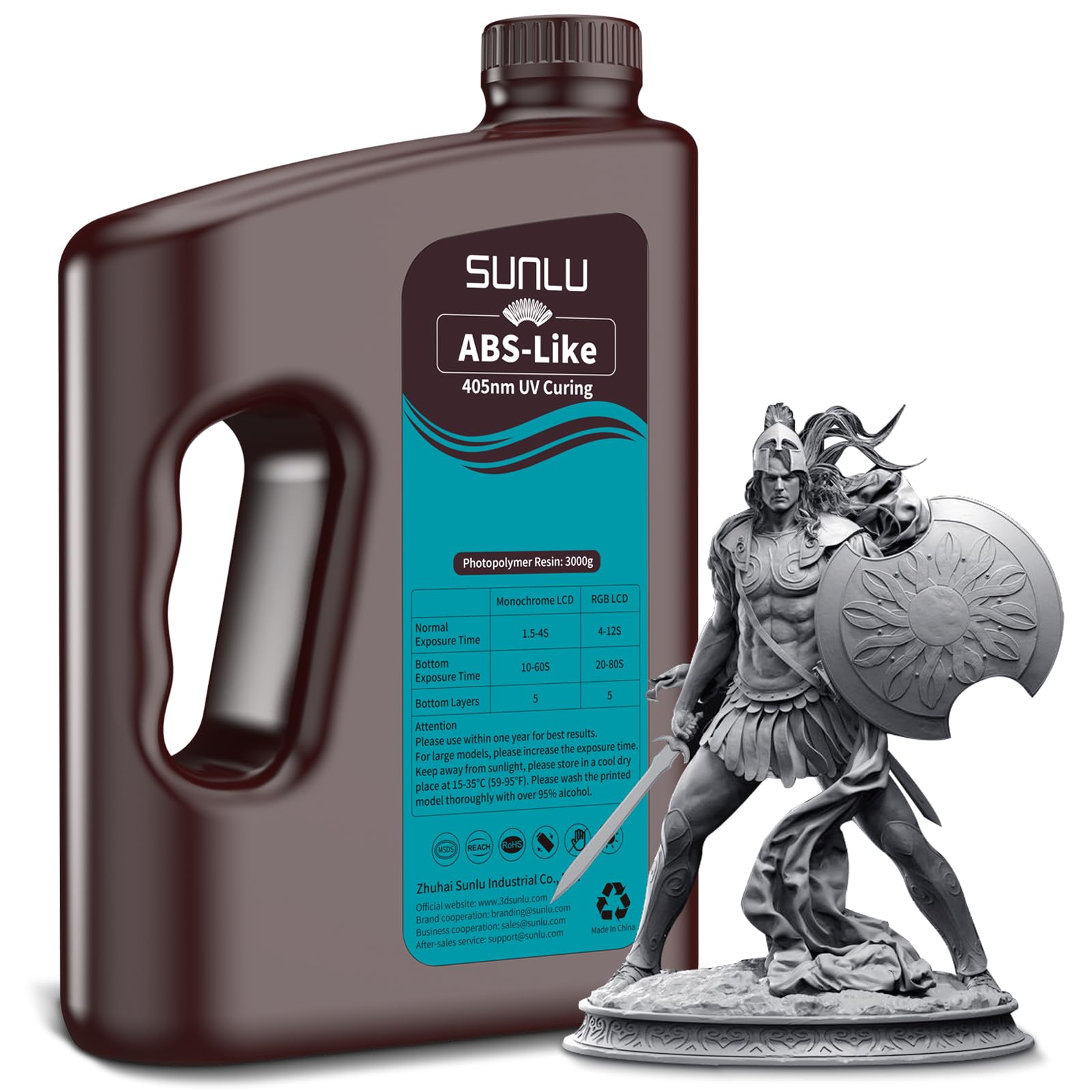 Produktbild von SUNLU Wasserlösliches 3D-Drucker-Harz – 3 Kg, 405nm UV-Harz, Waschbar Mit Wasser, Geringer Geruch, Hohe Präzision, Für 4K/6K/8K LCD/DLP/SLA, Dunkelgrau