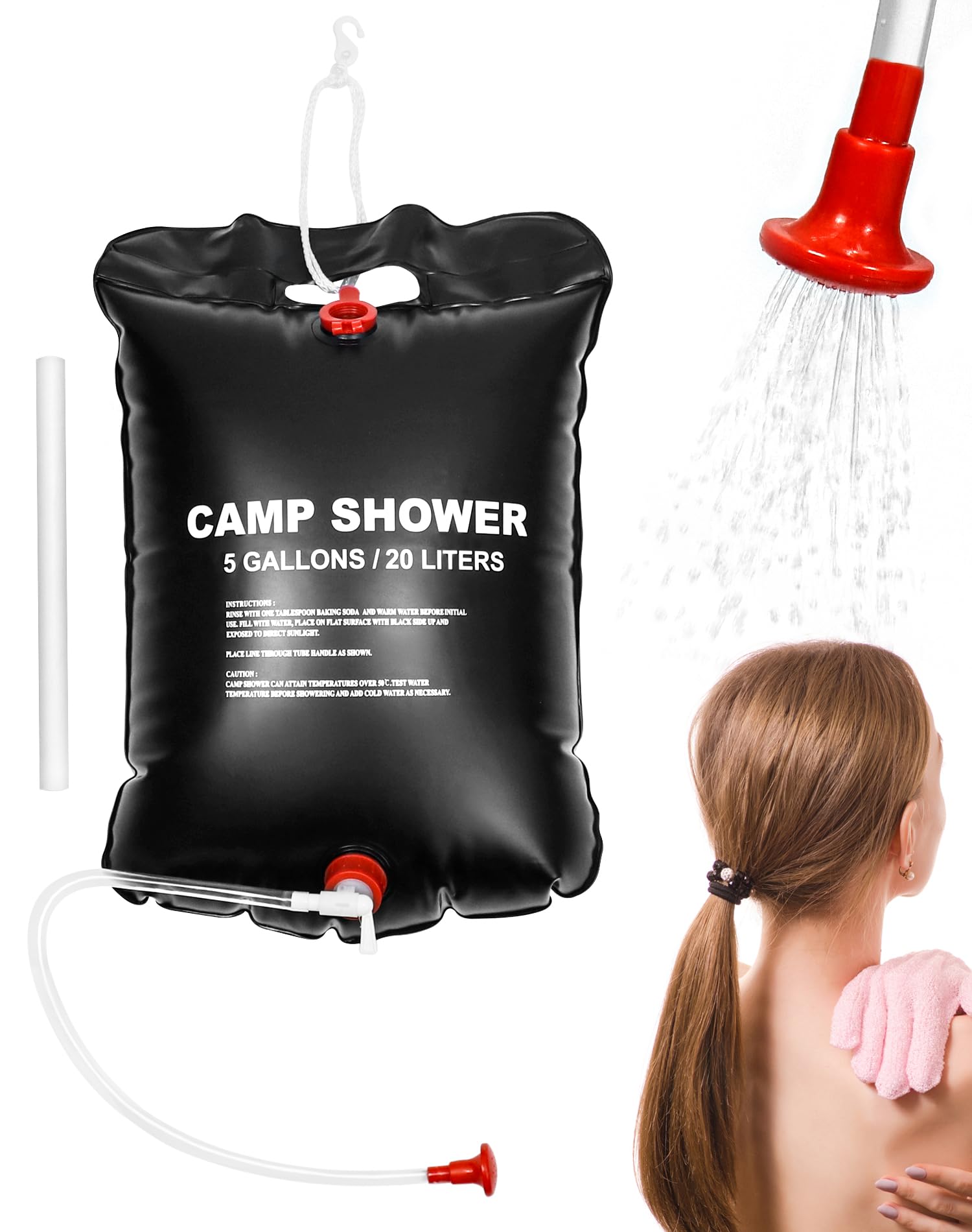 QWORK® 20L Solar Shower Bag Portable Travel Camping Shower Bag with Temperature Indicator (4.4 UK Gal)