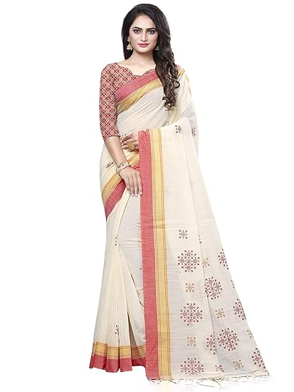 Women's Cotton Silk Saree with Unstitched Blouse Piece (Free size_Off-white_NF30C)