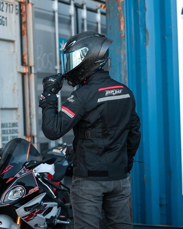Motorradjacke, CE-konform, mit Protektoren, Sommer, reflektierend