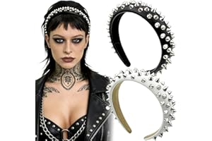Milovgvset 2 PACK Spike Headband Punk Leather Studded Hair Band Gothic Rock Roll Hair Band, Spike Hair Clips Fashion Hair Acc